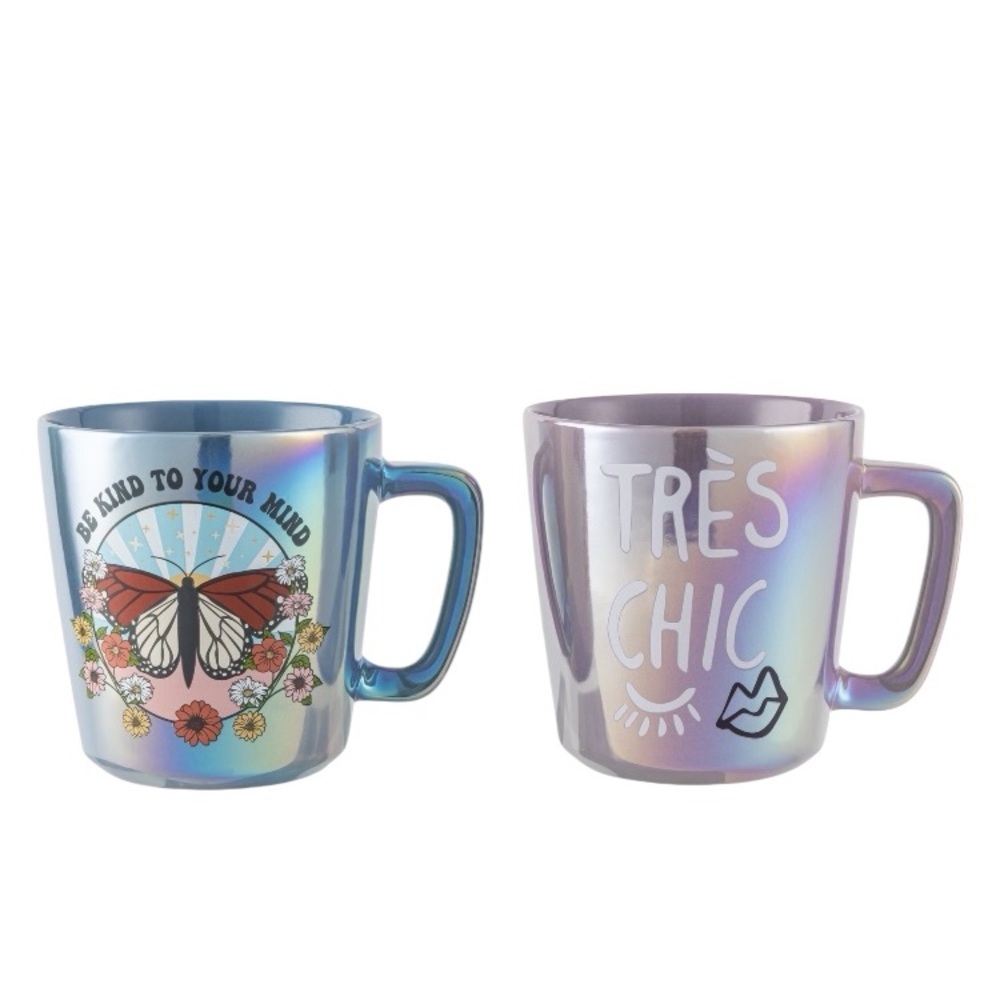 NIB Iridescent Blue and Purple Mugs Set